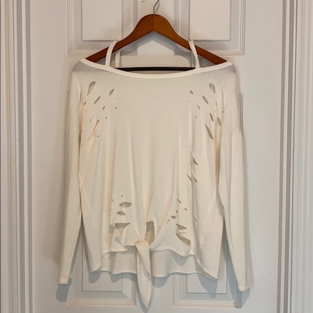 Off the Shoulder long sleeve front tie top